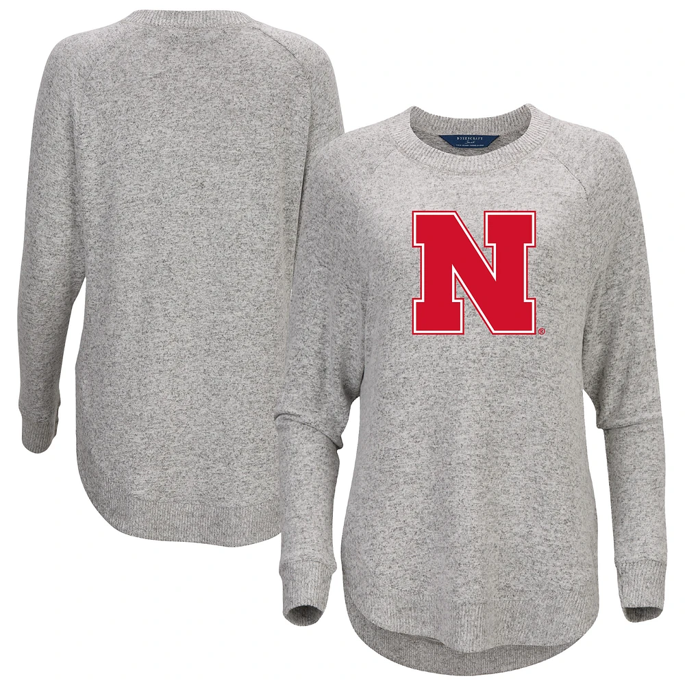 Women's Gray Nebraska Huskers Oversized Cuddle Raglan Tri-Blend Pullover Sweatshirt