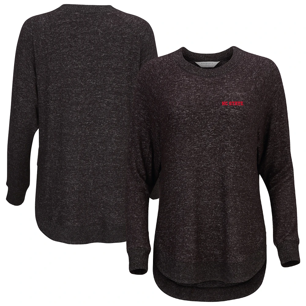 Women's Black NC State Wolfpack Oversized Cuddle Raglan Tri-Blend Pullover Sweatshirt