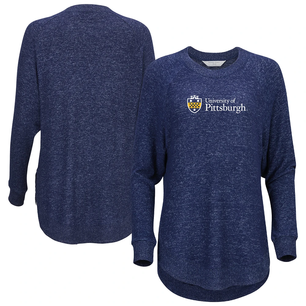 Women's Navy Pitt Panthers Oversized Cuddle Raglan Tri-Blend Pullover Sweatshirt