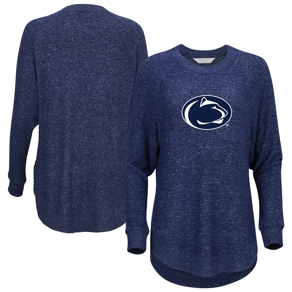 Women's Navy Penn State Nittany Lions Oversized Cuddle Raglan Tri-Blend Pullover Sweatshirt