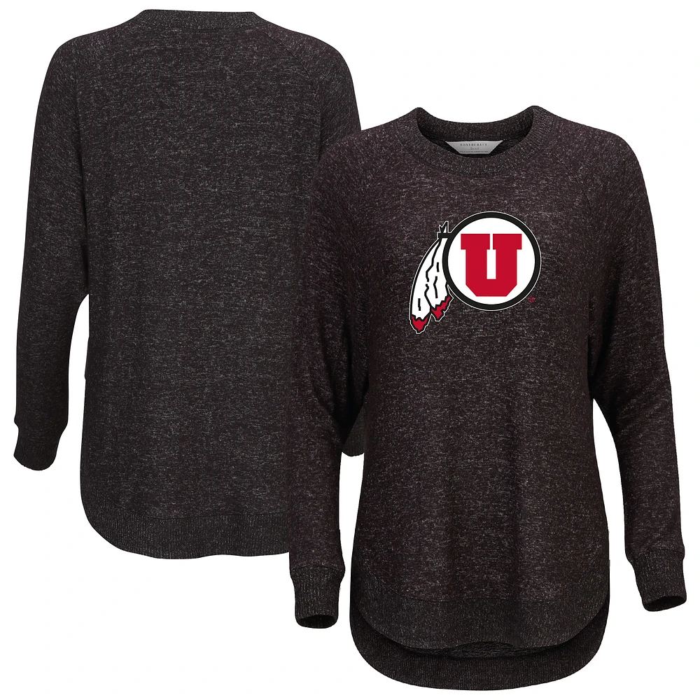 Women's Black Utah Utes Oversized Cuddle Raglan Tri-Blend Pullover Sweatshirt