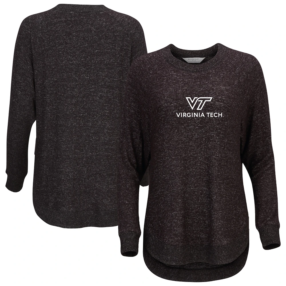 Women's Black Virginia Tech Hokies Oversized Cuddle Raglan Tri-Blend Pullover Sweatshirt