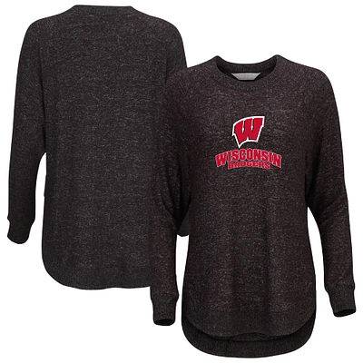 Women's Black Wisconsin Badgers Oversized Cuddle Raglan Tri-Blend Pullover Sweatshirt