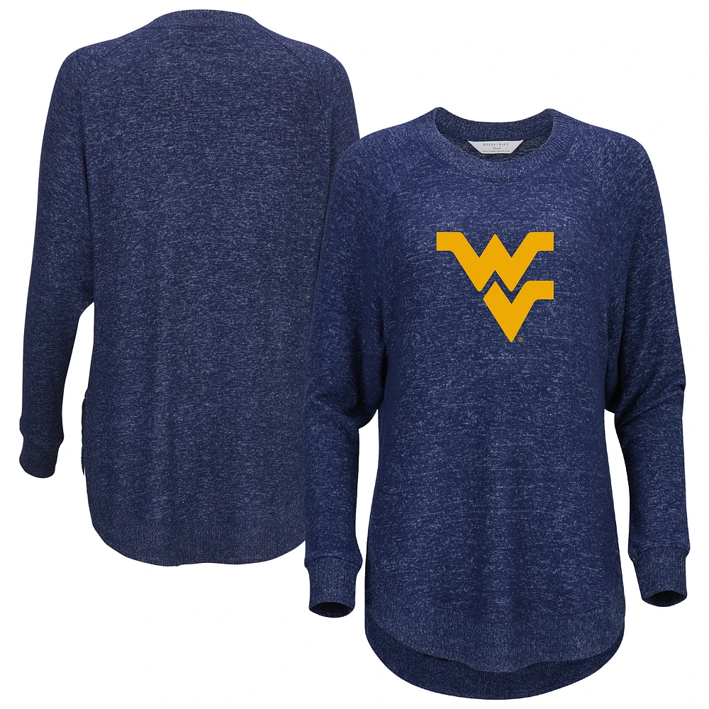 Women's Navy West Virginia Mountaineers Oversized Cuddle Raglan Tri-Blend Pullover Sweatshirt