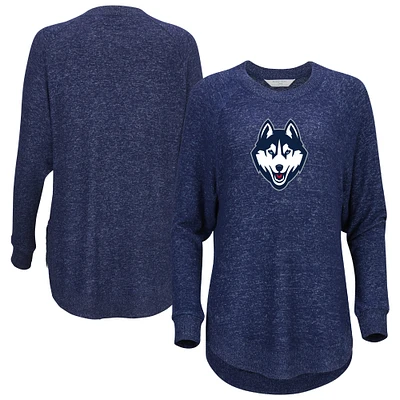 Women's Navy UConn Huskies Oversized Cuddle Raglan Tri-Blend Pullover Sweatshirt