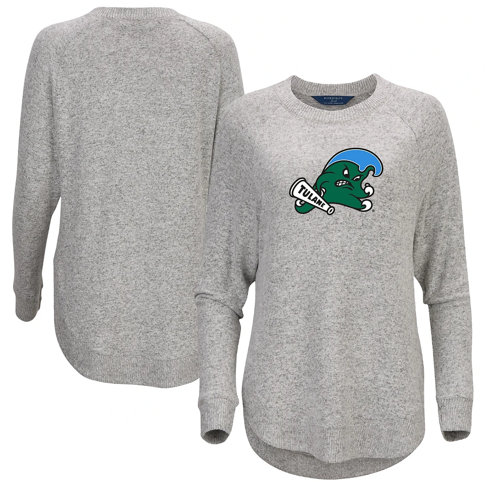 Women's Gray Tulane Green Wave Oversized Cuddle Raglan Tri-Blend Pullover Sweatshirt