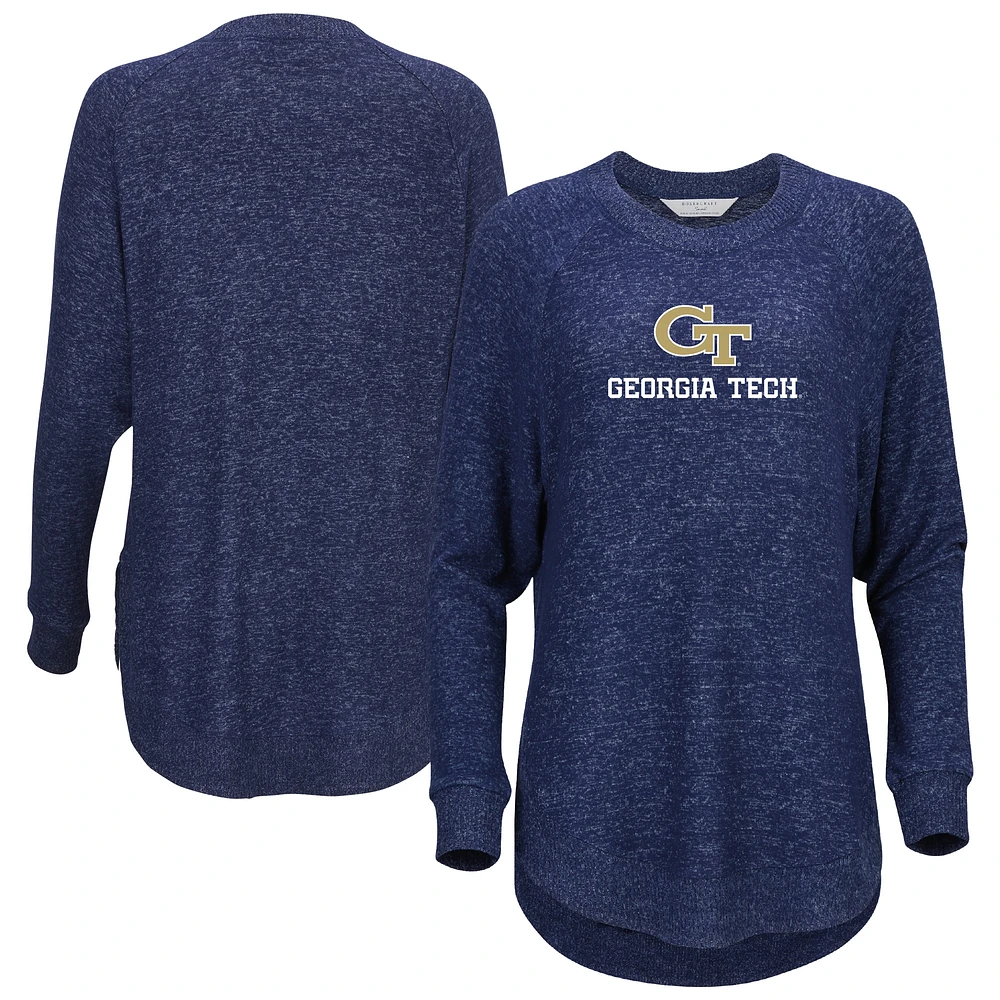 Women's Navy Georgia Tech Yellow Jackets Oversized Cuddle Raglan Tri-Blend Pullover Sweatshirt