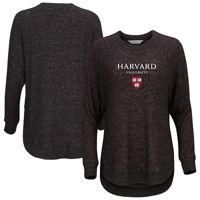 Women's Black Harvard Crimson Oversized Cuddle Raglan Tri-Blend Pullover Sweatshirt
