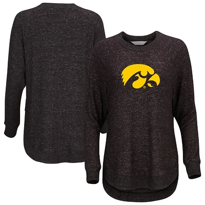 Women's Black Iowa Hawkeyes Oversized Cuddle Raglan Tri-Blend Pullover Sweatshirt