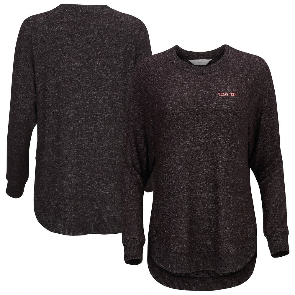 Women's Black Texas Tech Red Raiders Oversized Cuddle Raglan Tri-Blend Pullover Sweatshirt