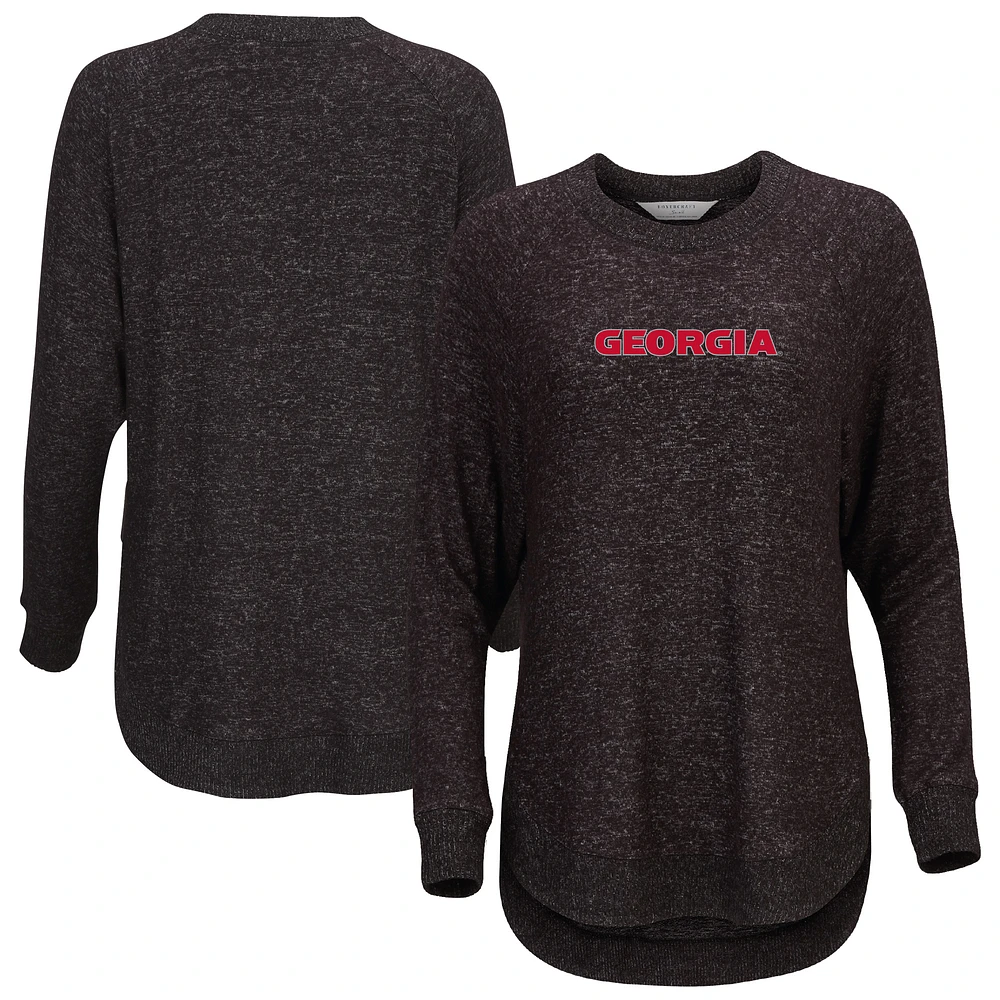 Women's Black Georgia Bulldogs Oversized Cuddle Raglan Tri-Blend Pullover Sweatshirt