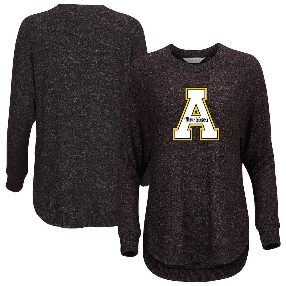 Women's Black Appalachian State Mountaineers Oversized Cuddle Raglan Tri-Blend Pullover Sweatshirt