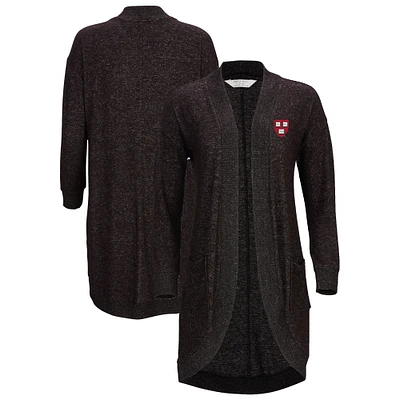 Women's Black Harvard Crimson Oversized Cuddle Tri-Blend Cardigan