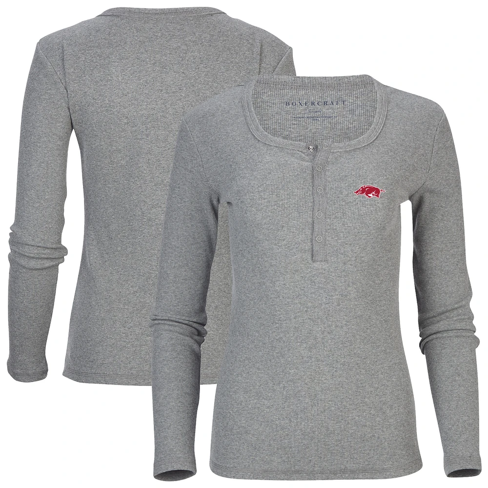 Women's Gray Arkansas Razorbacks Harper Henley Long Sleeve T-Shirt