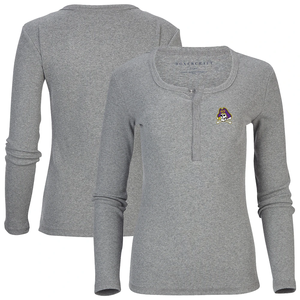 Women's Gray ECU Pirates Harper Henley Long Sleeve T-Shirt
