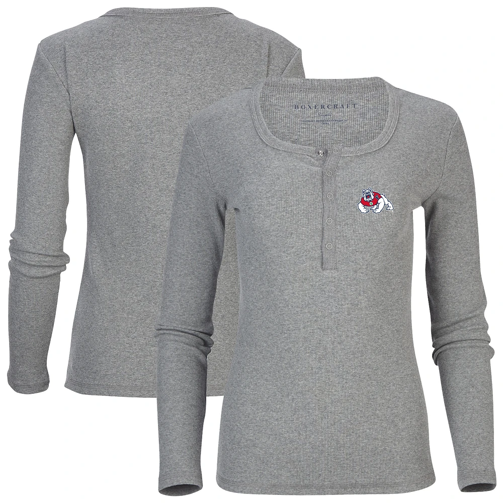Women's Gray Fresno State Bulldogs Harper Henley Long Sleeve T-Shirt