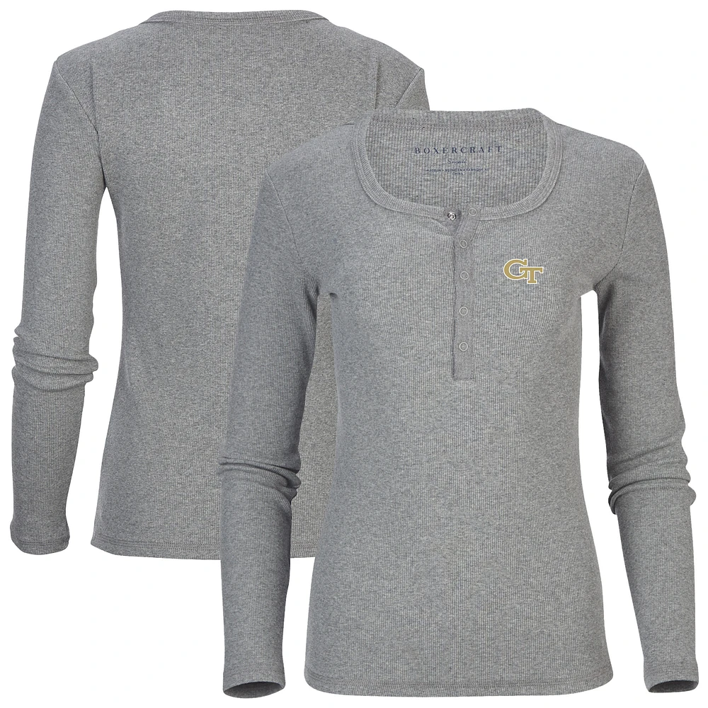 Women's Gray Georgia Tech Yellow Jackets Harper Henley Long Sleeve T-Shirt