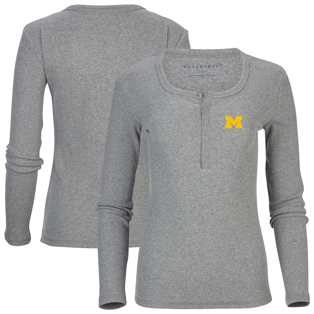 Women's Gray Michigan Wolverines Harper Henley Long Sleeve T-Shirt