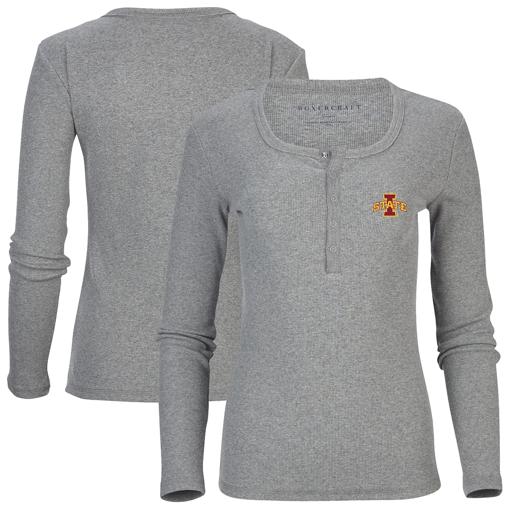 Women's Gray Iowa State Cyclones Harper Henley Long Sleeve T-Shirt