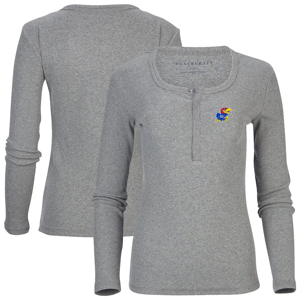 Women's Gray Kansas Jayhawks Harper Henley Long Sleeve T-Shirt