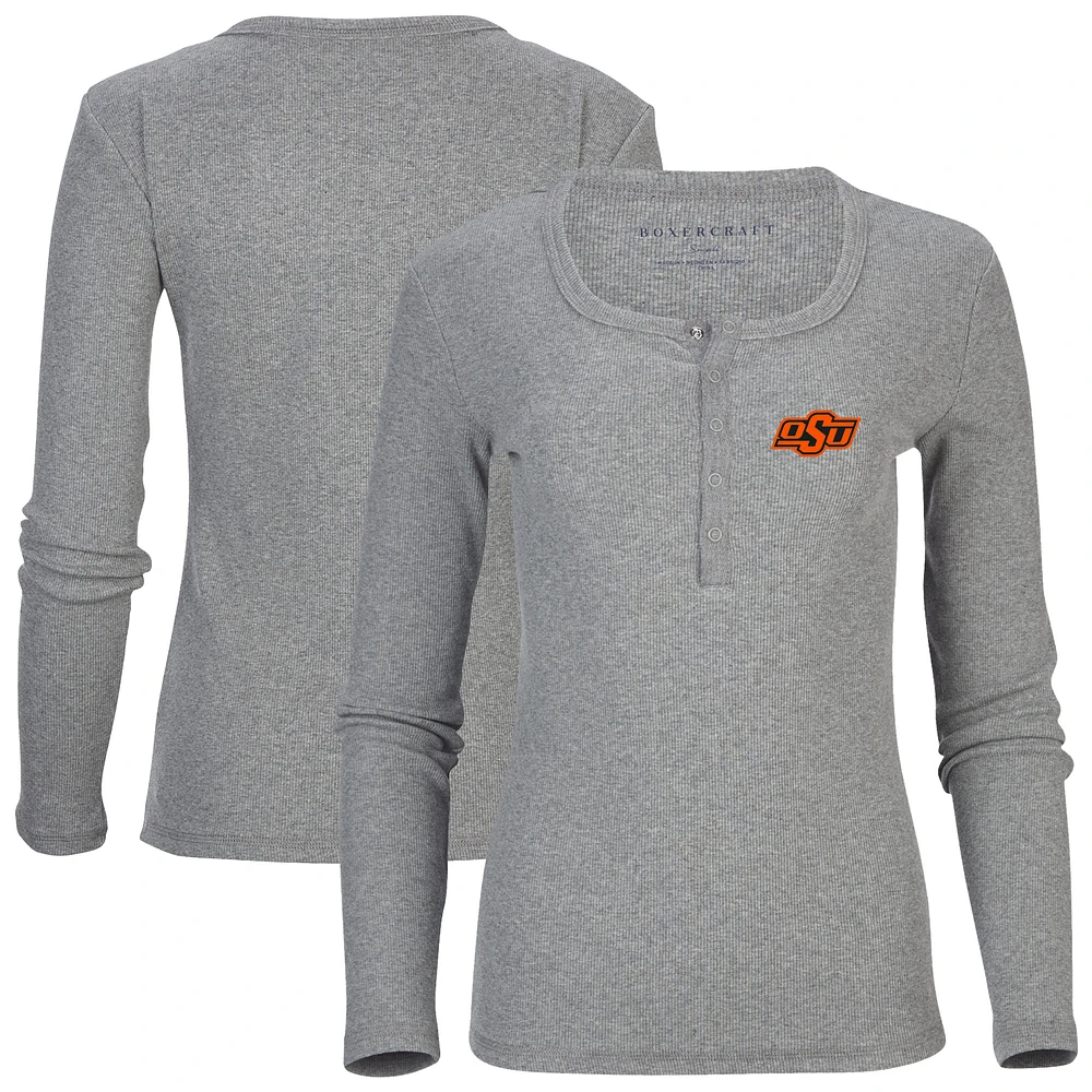 Women's Gray Oklahoma State Cowboys Harper Henley Long Sleeve T-Shirt