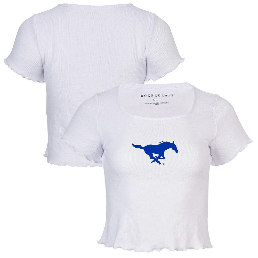 Women's White SMU Mustangs Baby Top T-Shirt