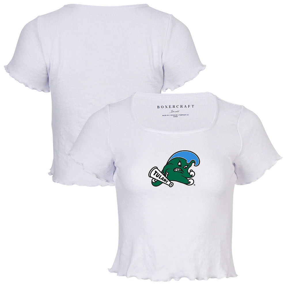 Women's White Tulane Green Wave Baby Top T-Shirt