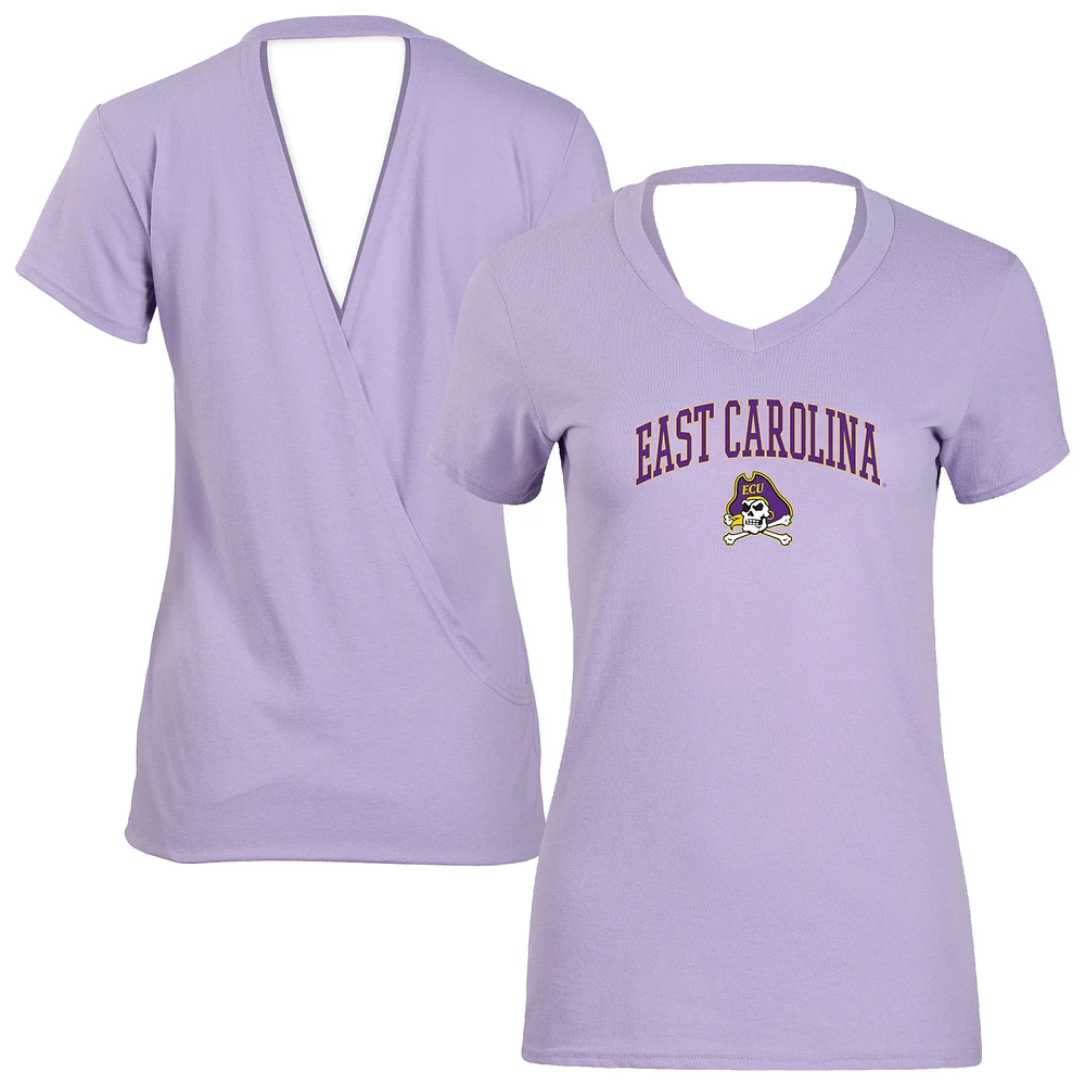 Women's Lavender ECU Pirates Bella Crossover Back V-Neck T-Shirt