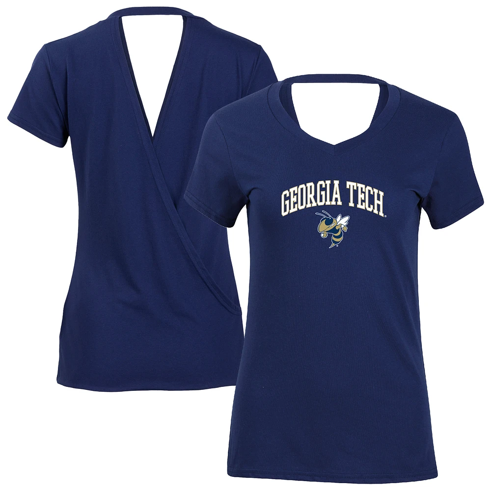 Women's Navy Georgia Tech Yellow Jackets Bella Crossover Back V-Neck T-Shirt
