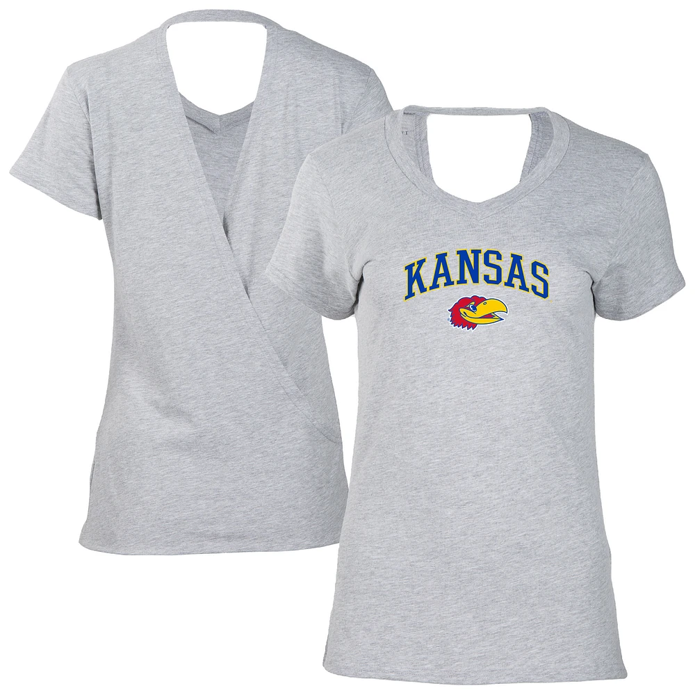 Women's Black Kansas Jayhawks Bella Crossover Back V-Neck T-Shirt