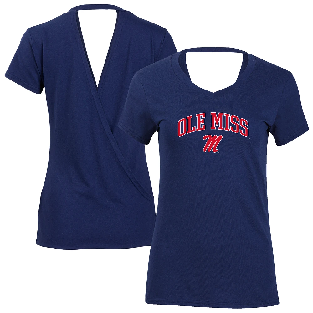 Women's Navy Ole Miss Rebels Bella Crossover Back V-Neck T-Shirt