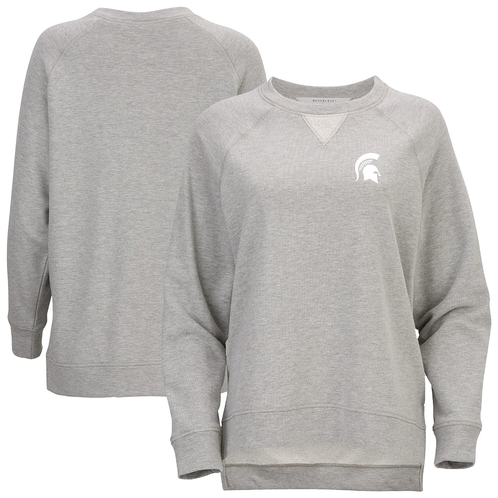 Women's Heather Gray Michigan State Spartans Harlow Terry Raglan Pullover Sweatshirt