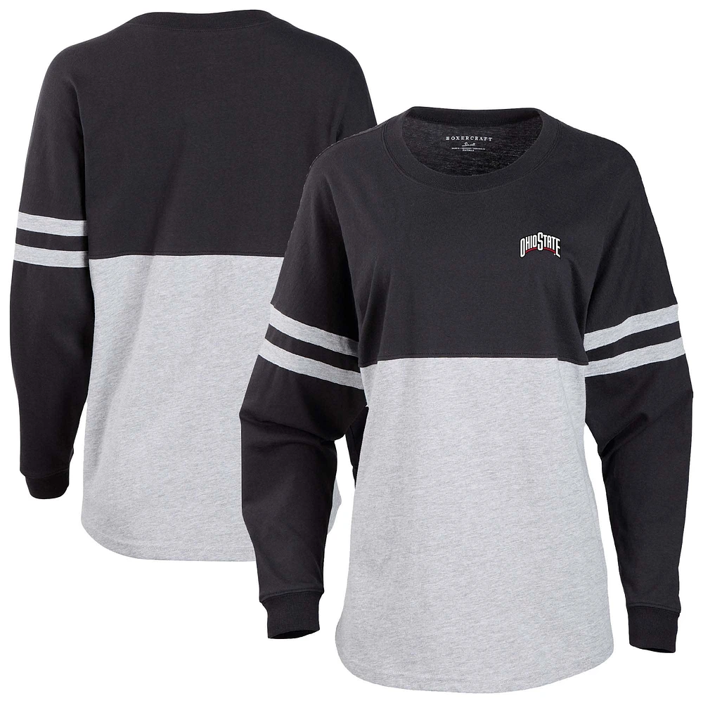 Women's Black/Heather Gray Ohio State Buckeyes Pom Long Sleeve Jersey