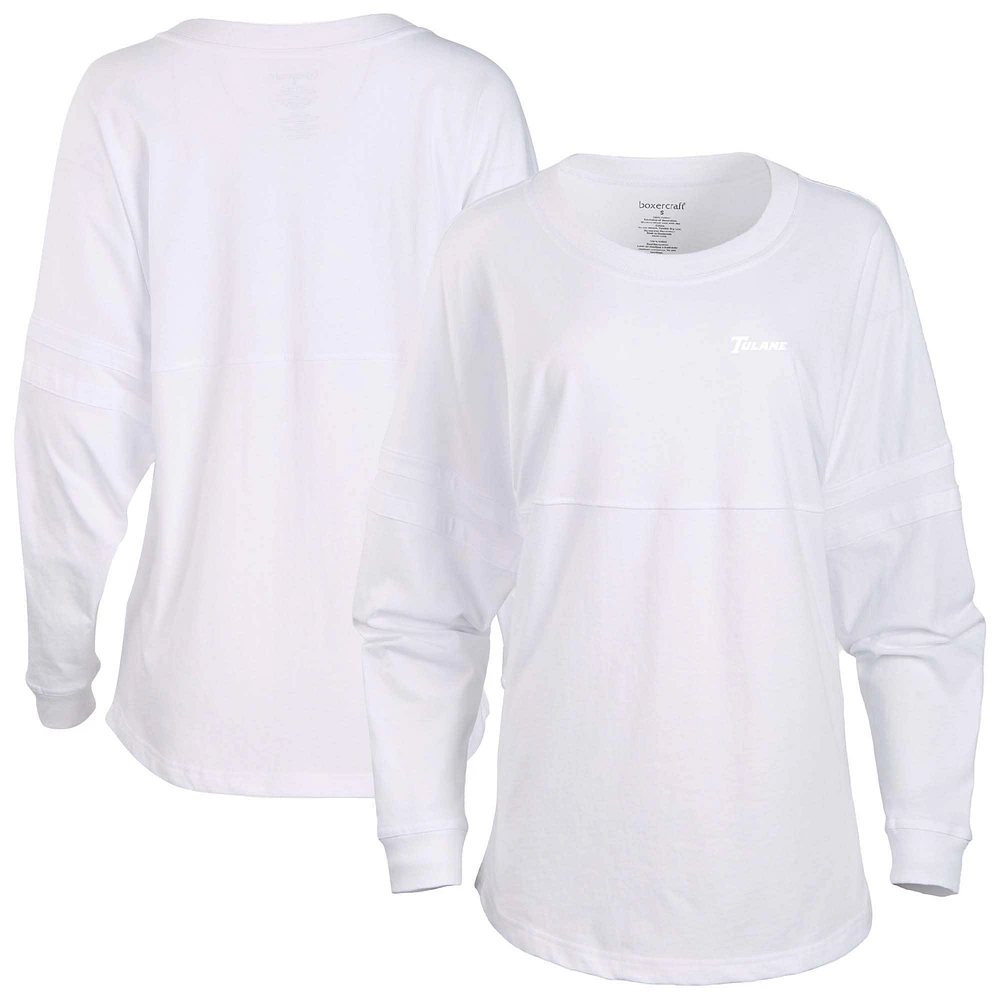 Women's White Tulane Green Wave Pom Long Sleeve Jersey