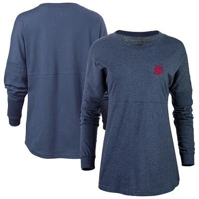 Women's Navy Fresno State Bulldogs Pom Long Sleeve Jersey