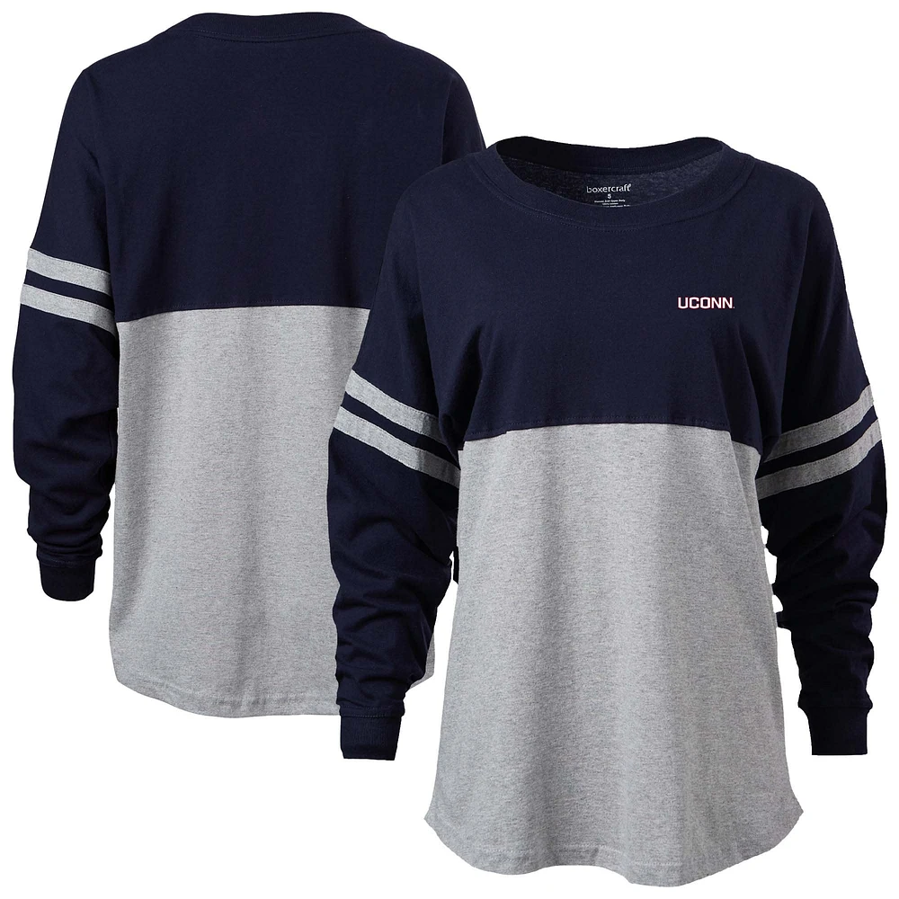 Women's Navy/Heather Gray UConn Huskies Pom Long Sleeve Jersey