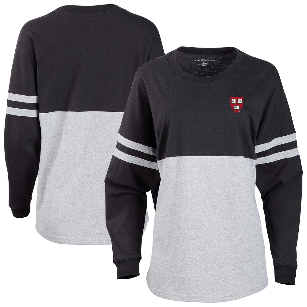 Women's Black/Heather Gray Harvard Crimson Pom Long Sleeve Jersey