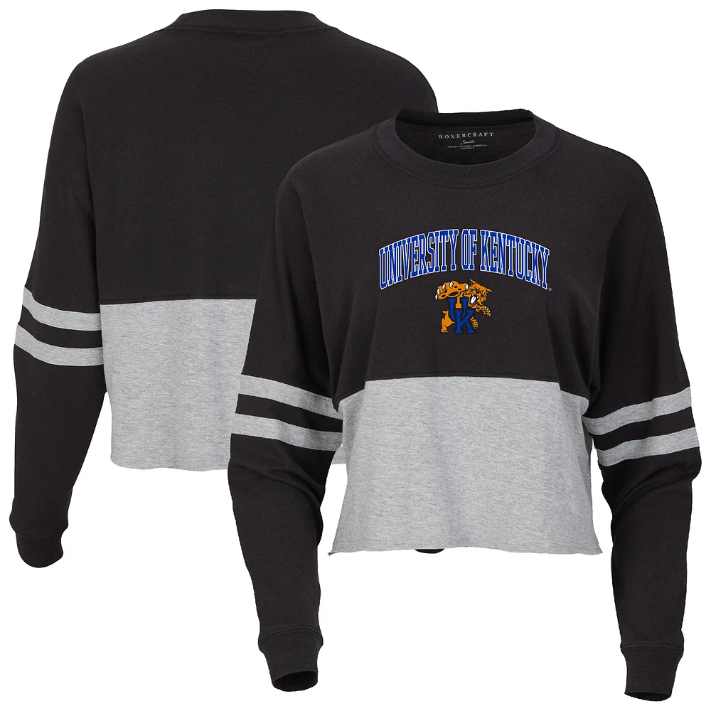 Women's Black Kentucky Wildcats Oversized Cropped Retro Long Sleeve T-Shirt