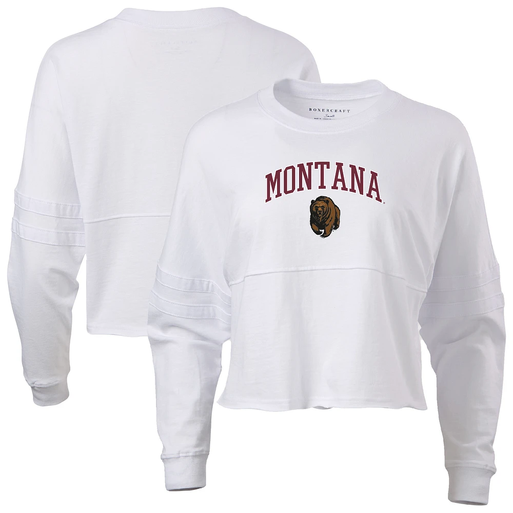 Women's White Montana Grizzlies Oversized Cropped Retro Long Sleeve T-Shirt