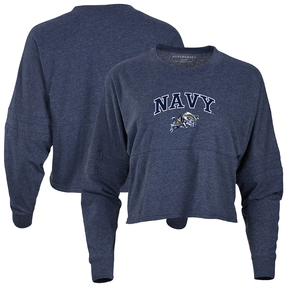 Women's Navy Navy Midshipmen Oversized Cropped Retro Long Sleeve T-Shirt