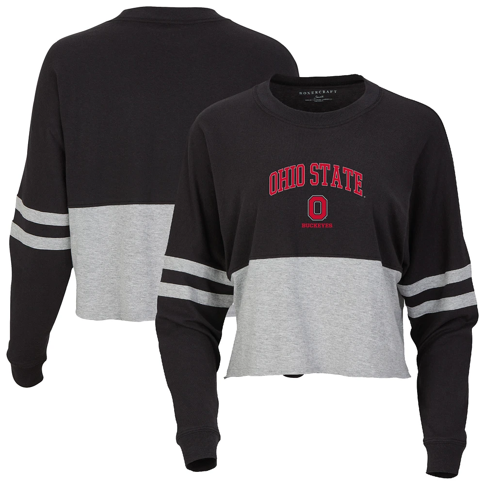 Women's Black Ohio State Buckeyes Oversized Cropped Retro Long Sleeve T-Shirt