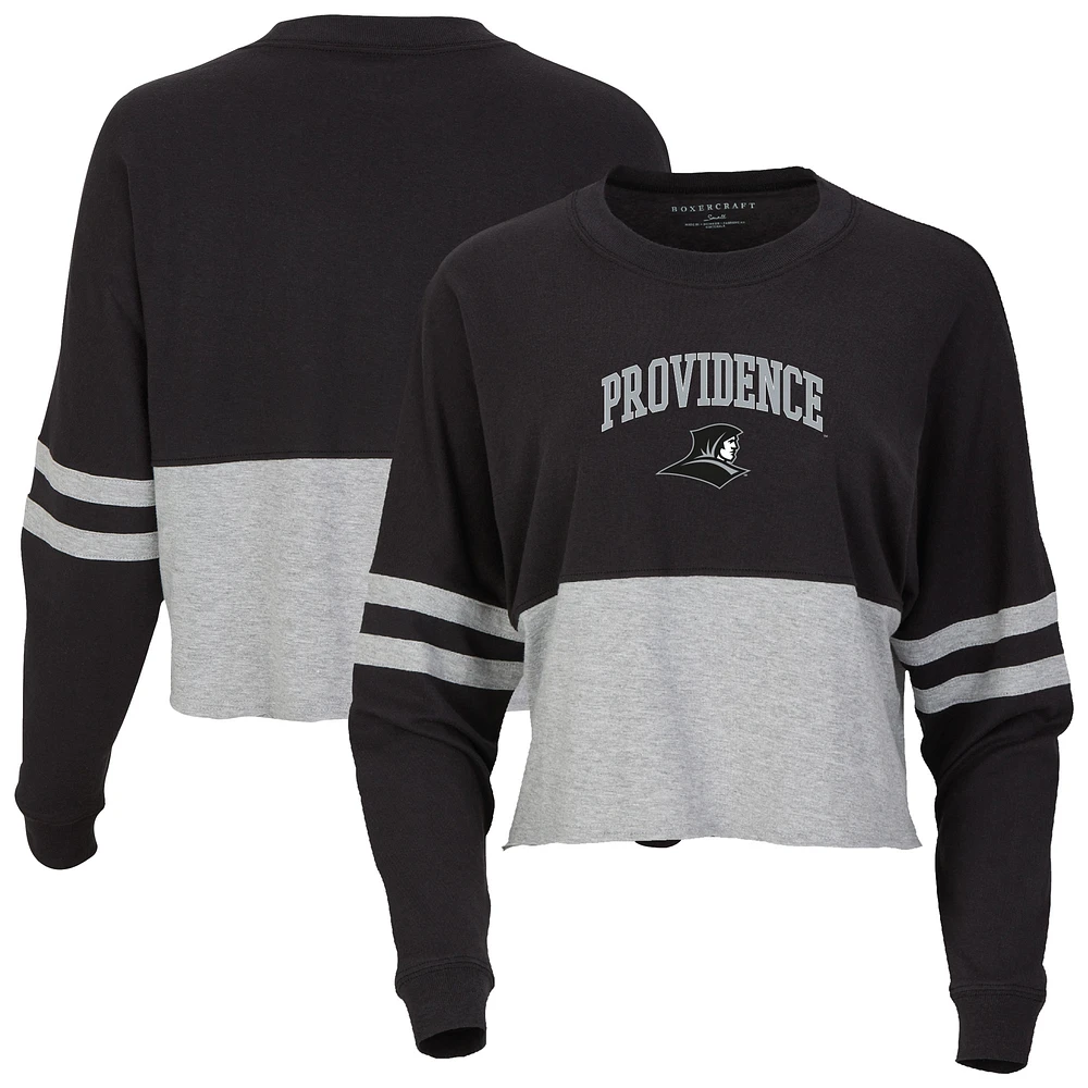 Women's Black Providence Friars Oversized Cropped Retro Long Sleeve T-Shirt