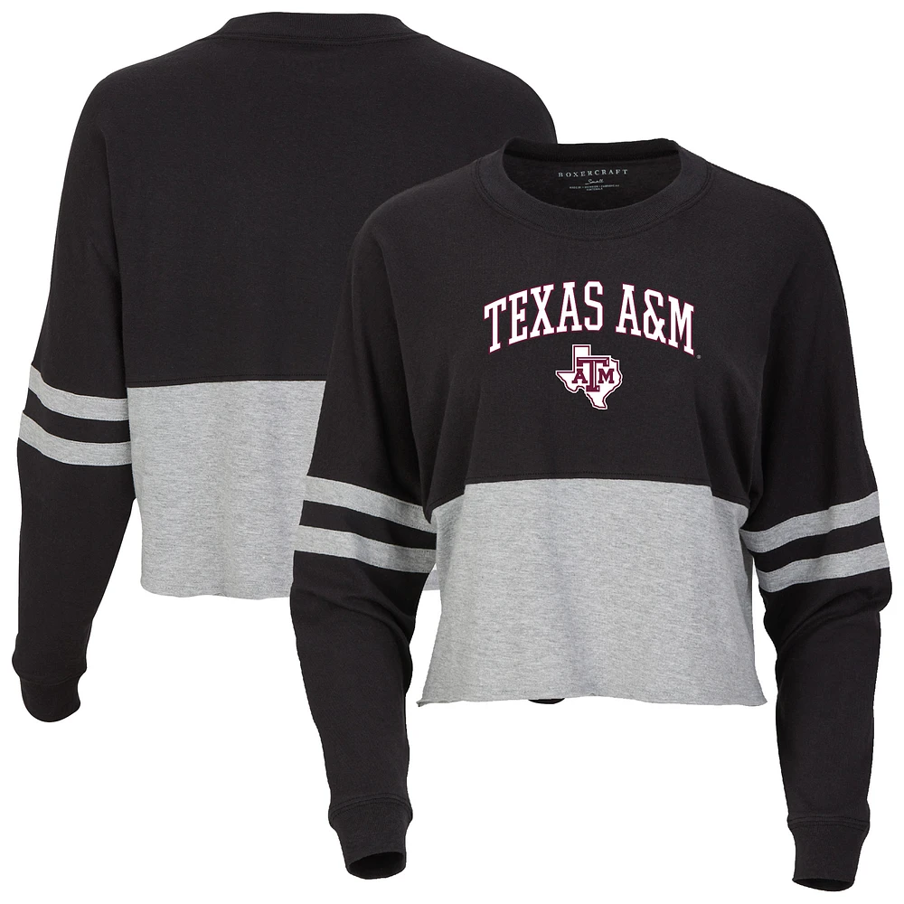 Women's Black Texas A&M Aggies Oversized Cropped Retro Long Sleeve T-Shirt