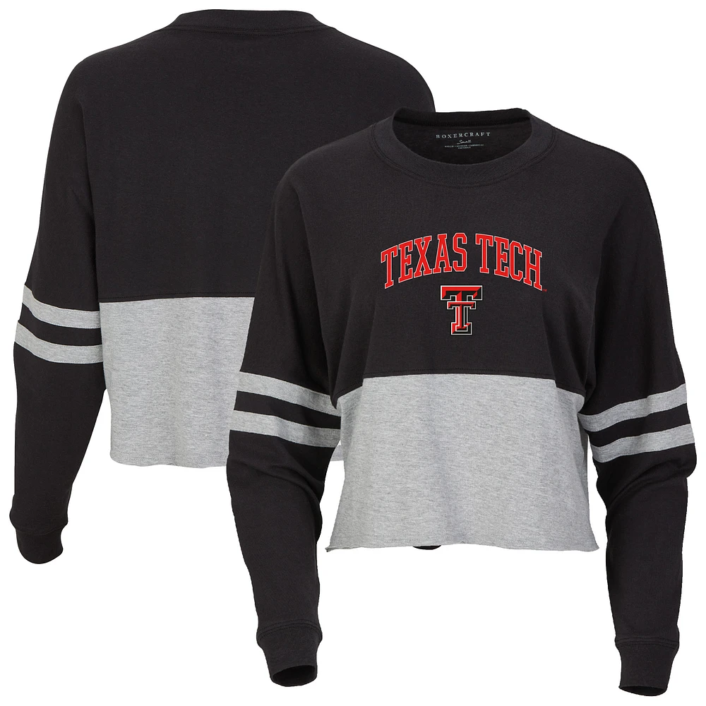 Women's Black Texas Tech Red Raiders Oversized Cropped Retro Long Sleeve T-Shirt