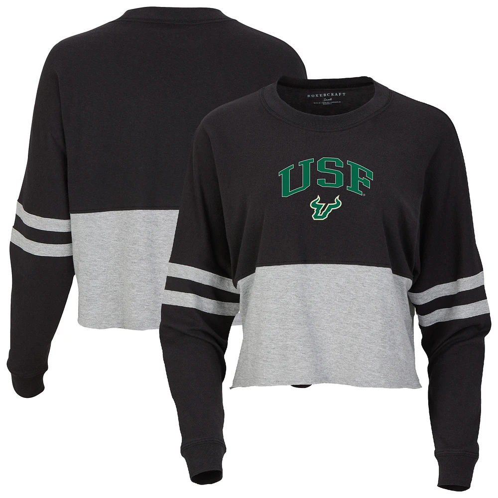 Women's Black South Florida Bulls Oversized Cropped Retro Long Sleeve T-Shirt
