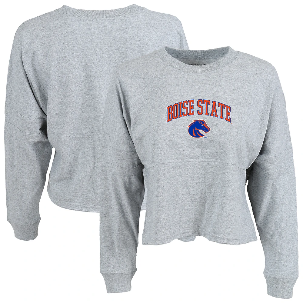 Women's Heather Gray Boise State Broncos Oversized Cropped Retro Long Sleeve T-Shirt