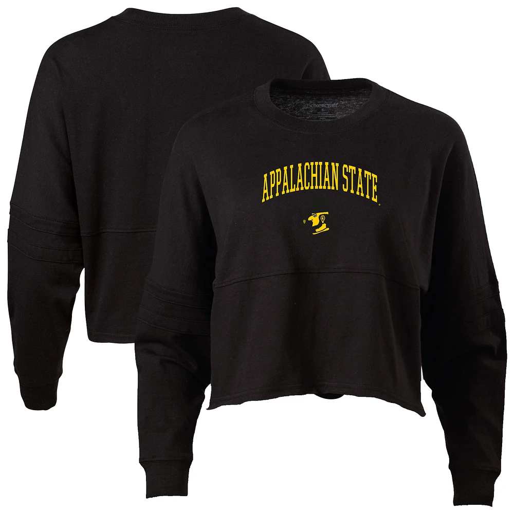 Women's Black Appalachian State Mountaineers Oversized Cropped Retro Long Sleeve T-Shirt
