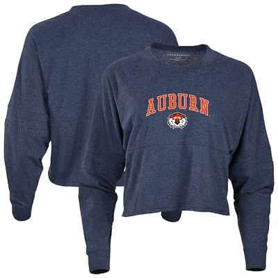 Women's Navy Auburn Tigers Oversized Cropped Retro Long Sleeve T-Shirt