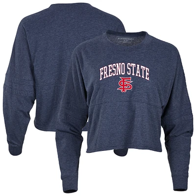 Women's Navy Fresno State Bulldogs Oversized Cropped Retro Long Sleeve T-Shirt