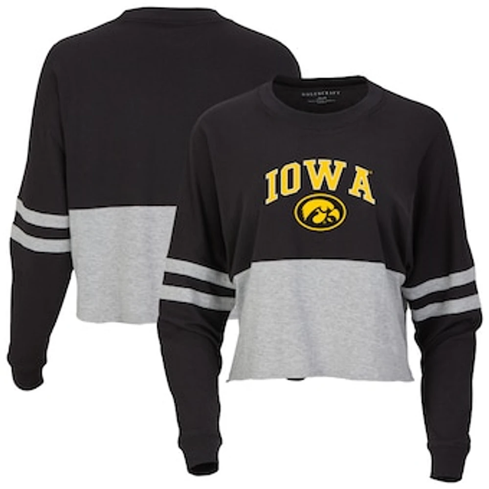 Women's Black Iowa Hawkeyes Oversized Cropped Retro Long Sleeve T-Shirt